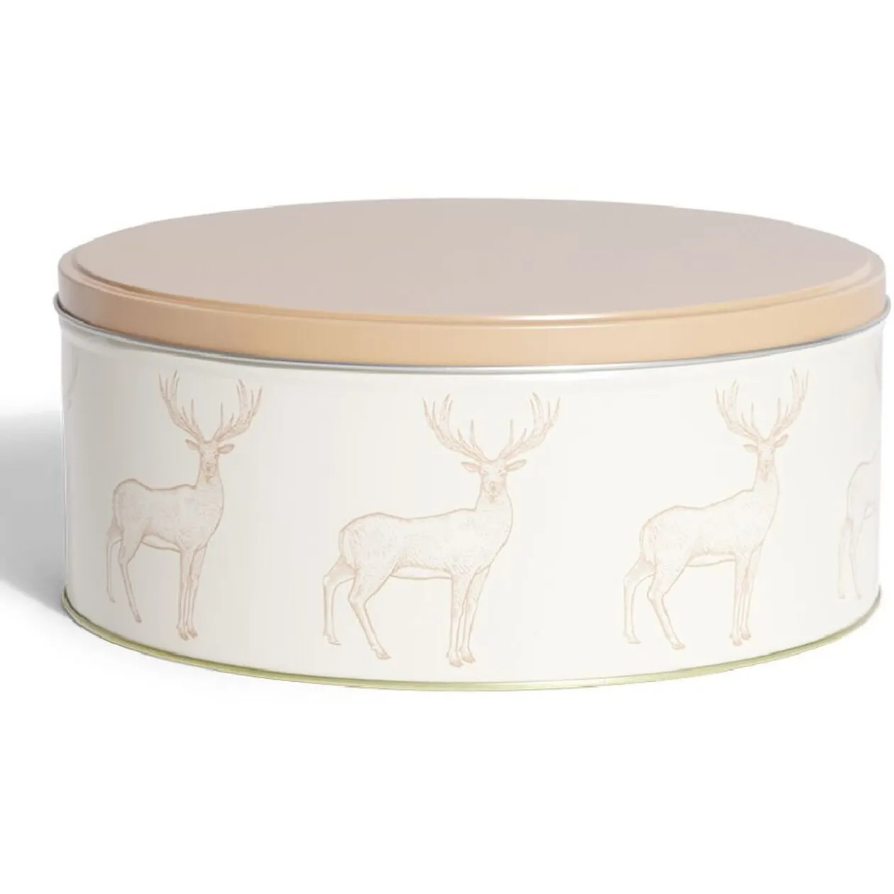Boîte ronde en métal Ø22cm motif cerf beige et orange