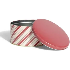Boîte ronde en métal Ø16,7cm motif rayures beige et rouge