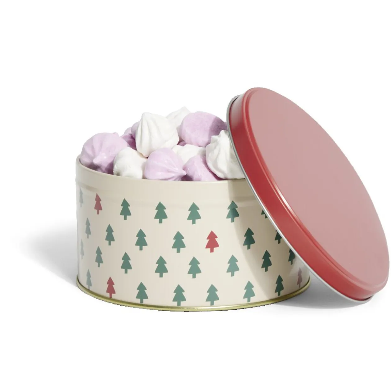 Boîte ronde en métal Ø13,5cm motif sapin vert et rouge