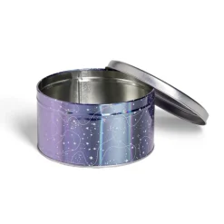 Boîte ronde en métal violet irisé et gris argenté Ø13,5xH7cm