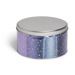 Boîte ronde en métal violet irisé et gris argenté Ø13,5xH7cm