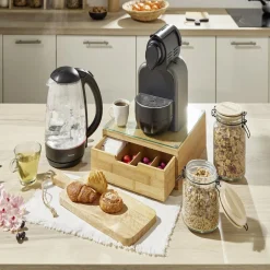 Boîte tiroir à dosettes en bambou et verre