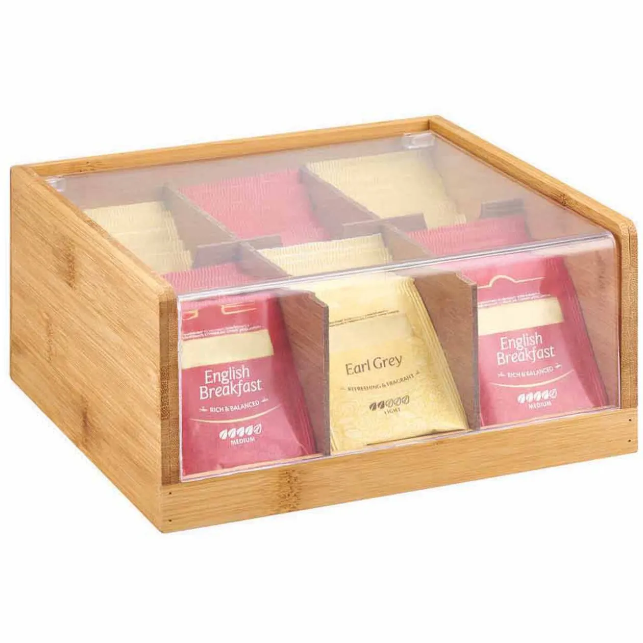 Boîtes à thé en bambou avec couvercle transparent