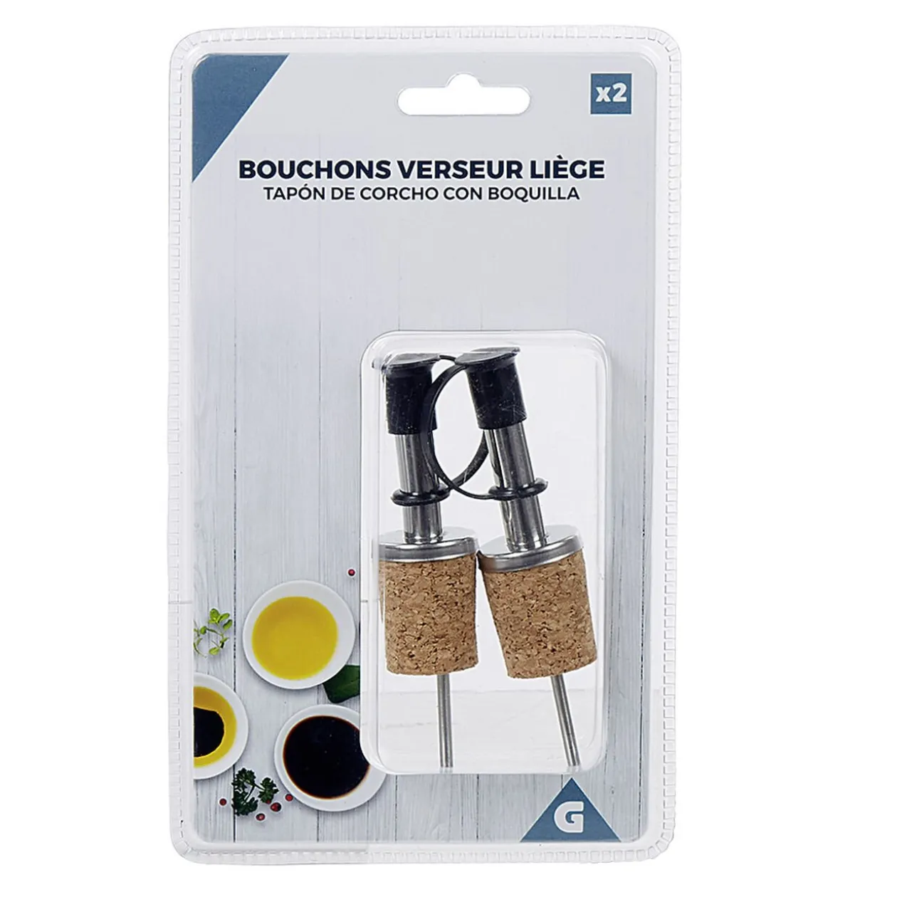 Bouchon en liège avec bec verseur inox x2