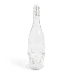 Bouteille Halloween 1L en verre forme tête de mort noire