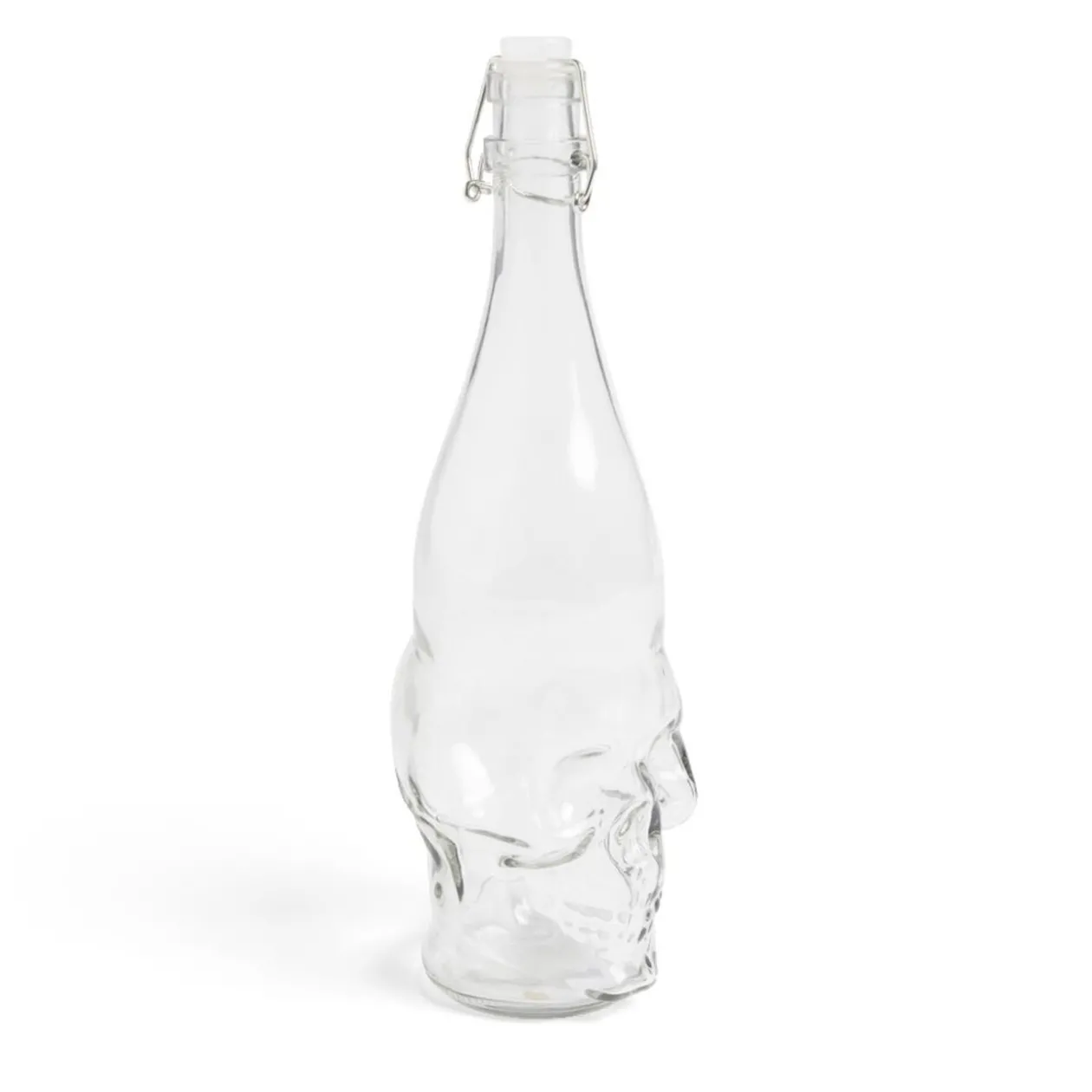 Bouteille Halloween 1L en verre forme tête de mort noire