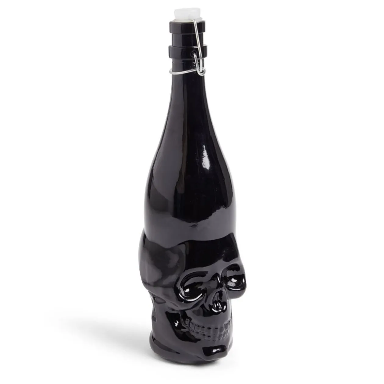 Bouteille Halloween 1L en verre forme tête de mort noire