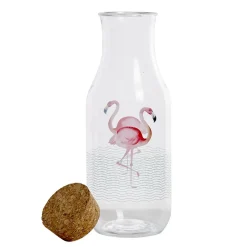 Bouteille transparente motif flamant rose avec bouchon liège