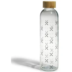 Bouteille verre transparent à motif noir avec bouchon en bambou 730ml