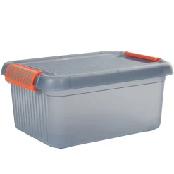 Box de rangement 18 L gris bleu à clips oranges