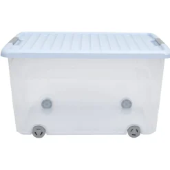 Box de rangement à roulettes transparent bleu 50L