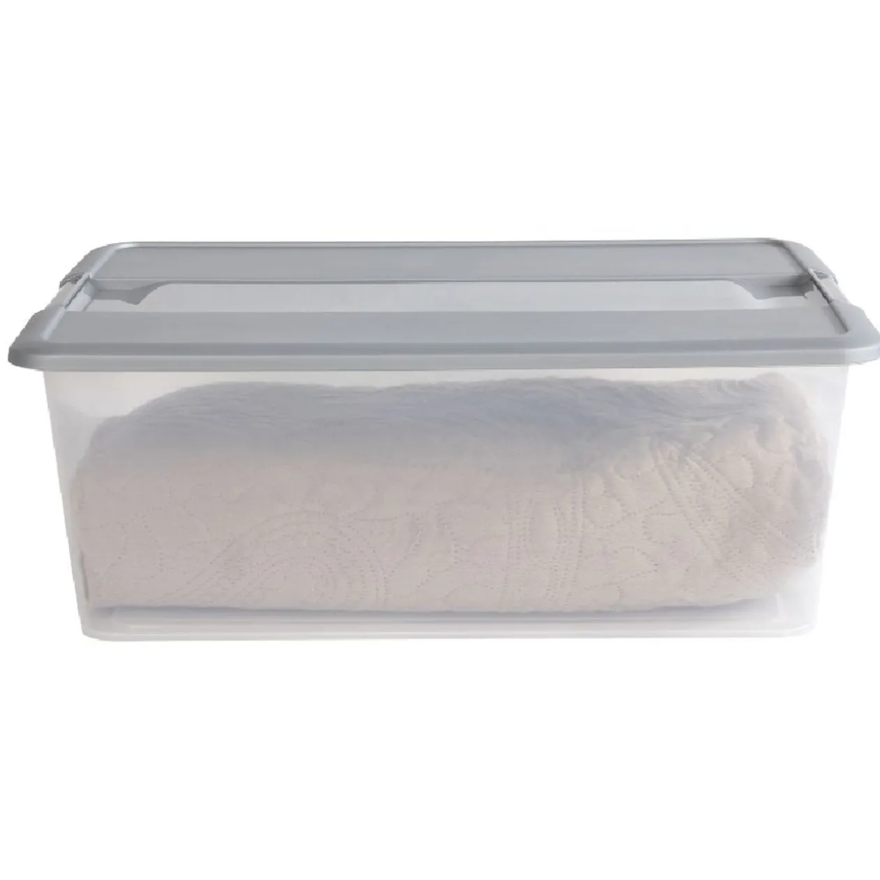 Box de rangement A3 transparente couvercle gris poignées clips 35 L