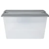 Box de rangement A3 transparente couvercle gris poignées clips 48 L