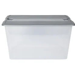 Box de rangement A3 transparente couvercle gris poignées clips 48 L