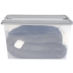 Box de rangement A3 transparente couvercle gris poignées clips 48 L