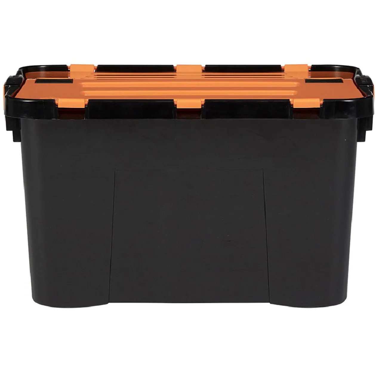 Box de rangement brico noir avec couvercle orange à double ouverture 34L