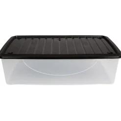 Box de rangement dessous de lit transparent couvercle noir 27L