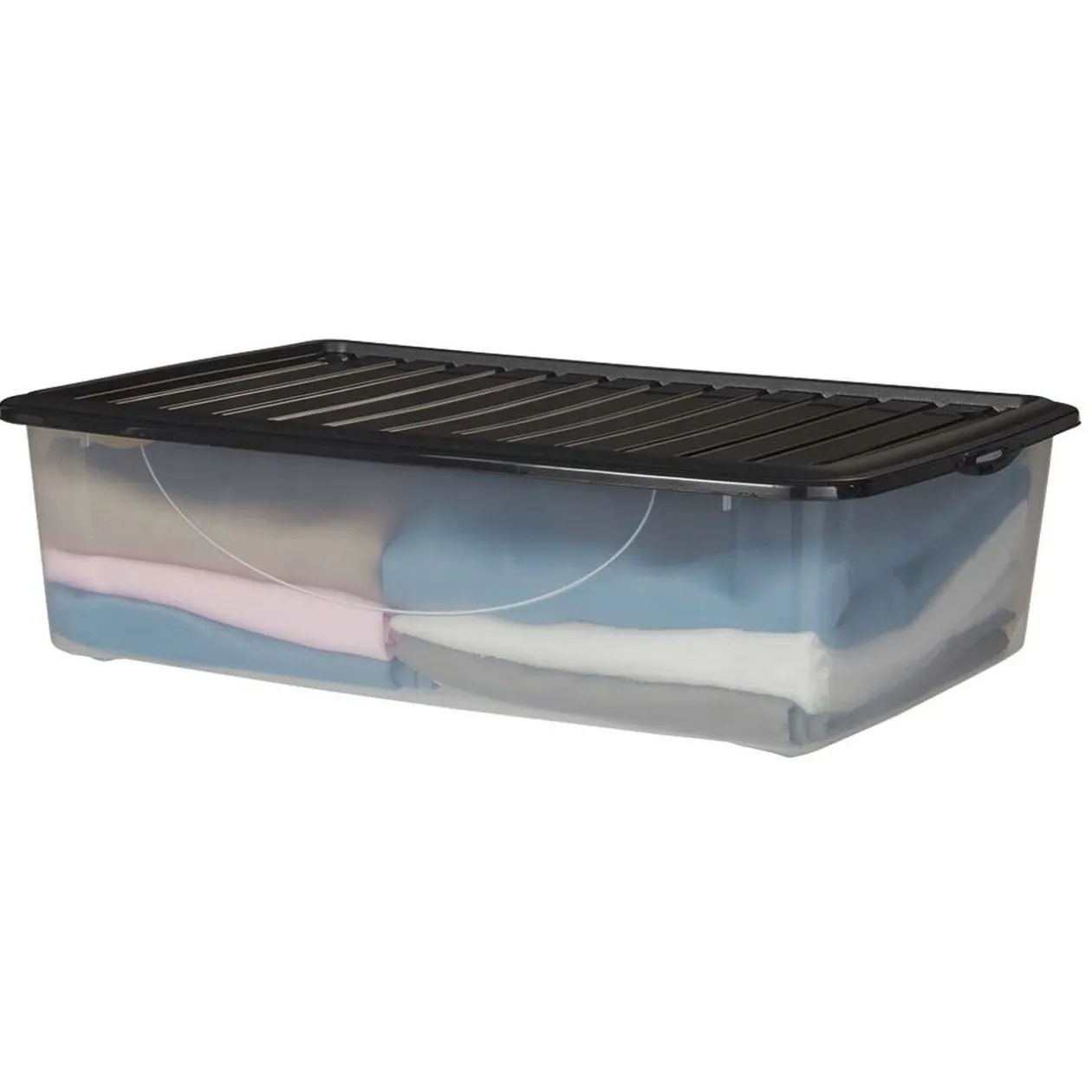 Box de rangement dessous de lit transparent couvercle noir 27L