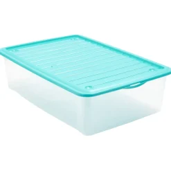Box de rangement dessous de lit transparent couvercle bleu 27L