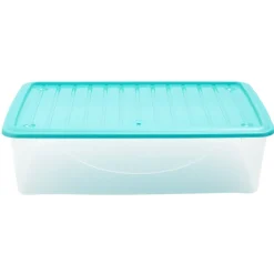 Box de rangement dessous de lit transparent couvercle bleu 27L