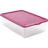 Box de rangement dessous de lit transparent couvercle rose 27L