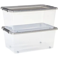 Box de rangement en plastique 40L avec roulettes fermeture à clips x2