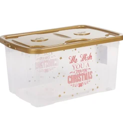 Box de rangement Noël transparent doré 44 L