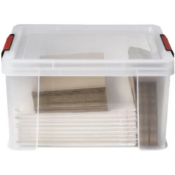 Box de rangement transparente couvercle clips rouge 17 L