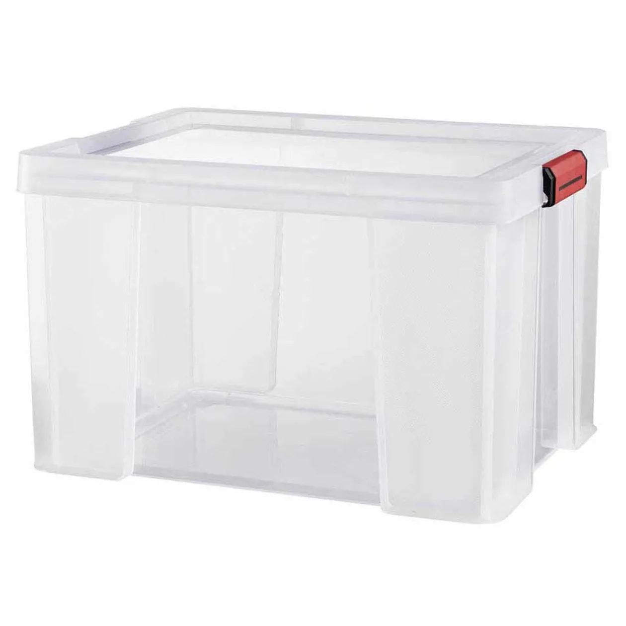 Box de rangement transparente couvercle clips rouge 45 L