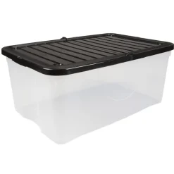 Box de rangement transparent couvercle papillon noir opaque 40L