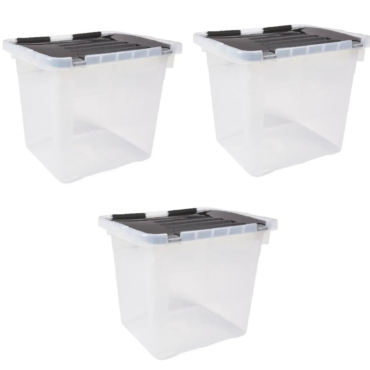 Box plastique couvercle noir clipsable 36 L x3