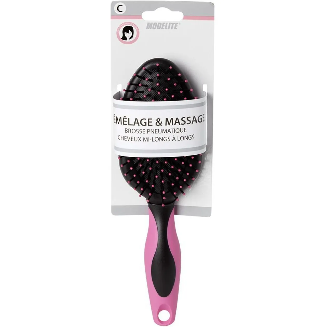 Brosse pneumatique ovale picots perlés pvc fuchsia noir