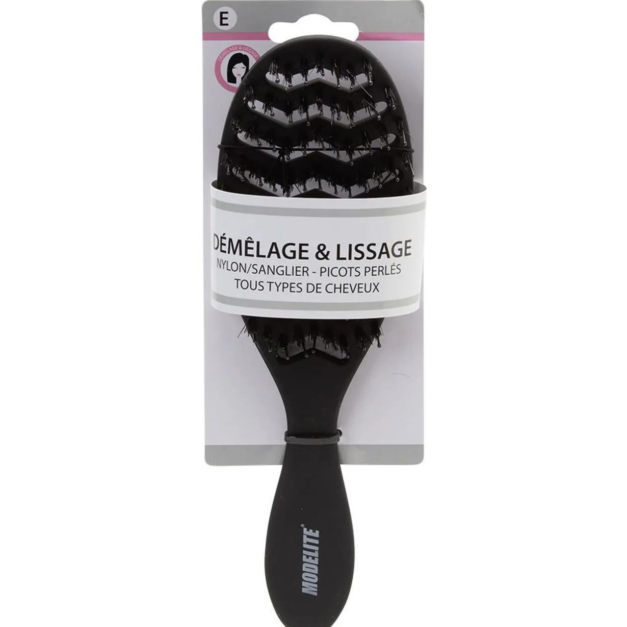 Brosse tunnel multi-usages nylon/sanglier picots perlés noir