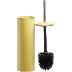 Brosse WC cylindrique bambou et métal jaune naturel