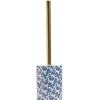 Brosse WC manche doré socle grès motif floral bleu et blanc Ø9,2xH36cm