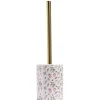Brosse WC manche doré socle grès motif feuillage blanc vert Ø9,2xH36cm
