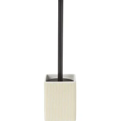 Brosse WC socle carré grès rayure verticale blanc beige 9,2x9,2xH36cm