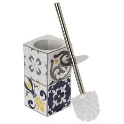 Brosse WC support céramique carreau de ciment blanc et bleu