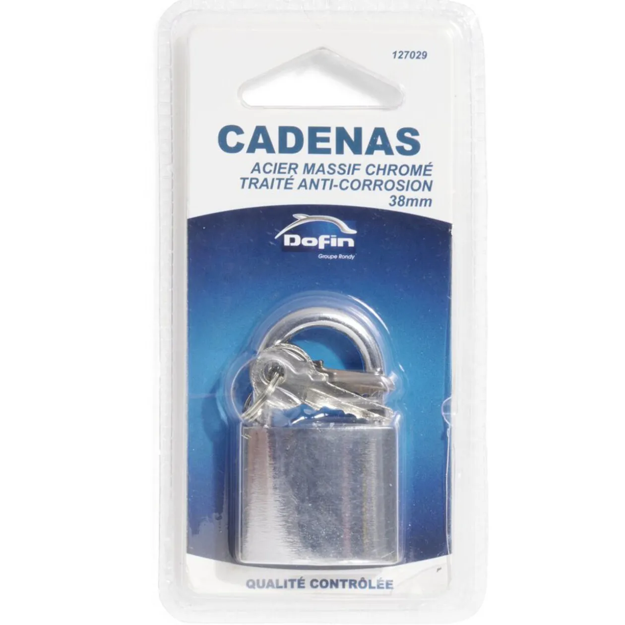 Cadenas en acier gris chromé de 38 mm - 2 clés