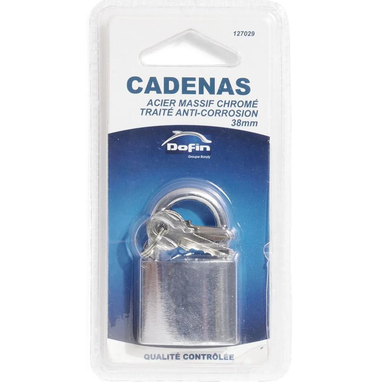 Cadenas en acier gris chromé de 38 mm - 2 clés
