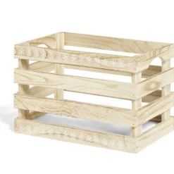 Cagette en bois motif flocon blanc 28x18xH18cm