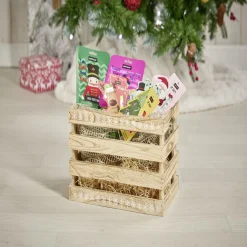 Cagette en bois motif flocon blanc 28x18xH18cm