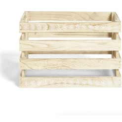 Cagette en bois motif flocon blanc 28x18xH18cm