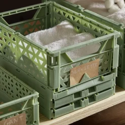 Caisse pliable avec porte-étiquette vert L25xl16,5xH10cm