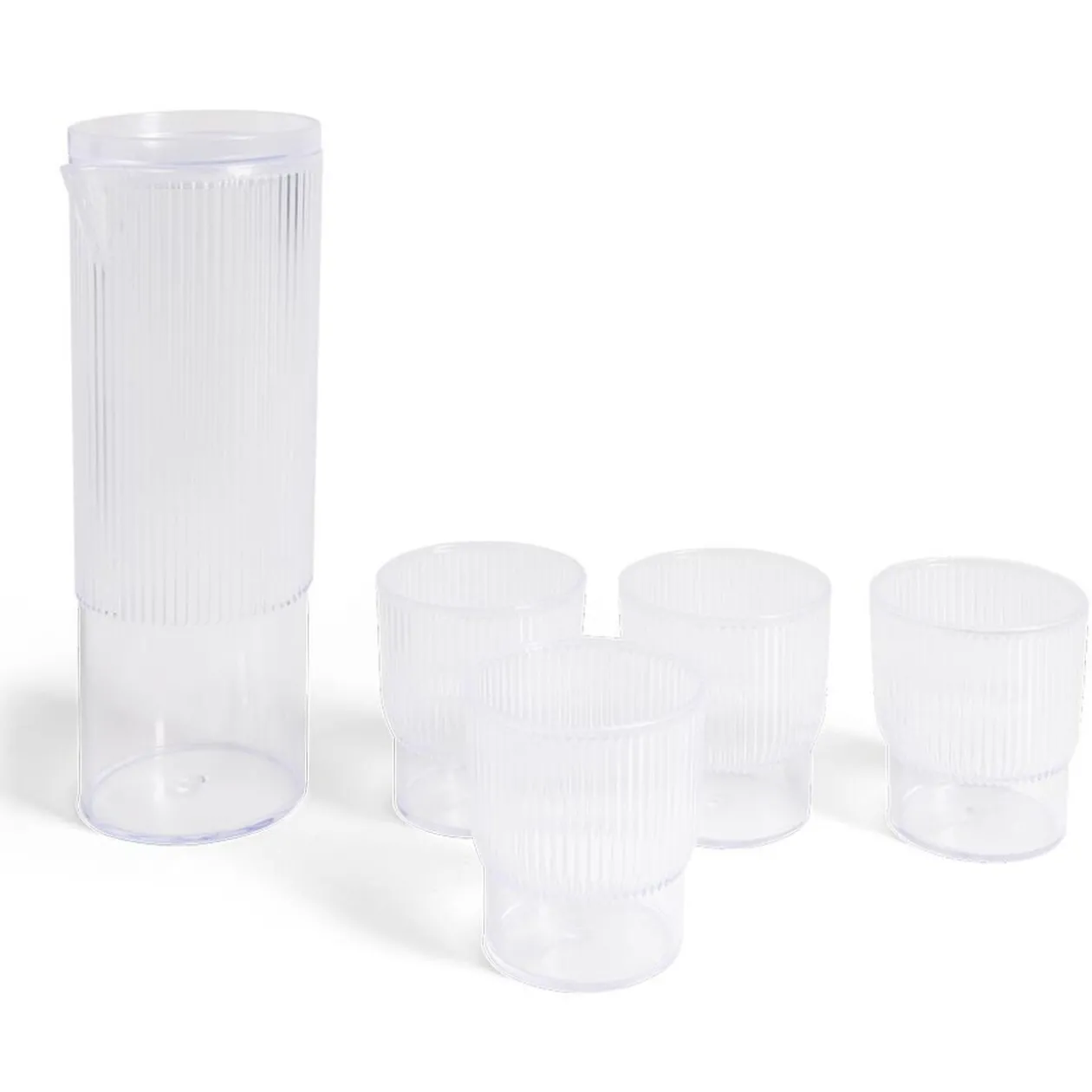 Carafe 1,1L + 4 verres 300mL polystyrène et silicone transparent