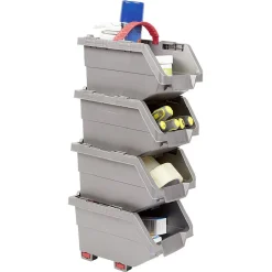 Casier de rangement superposable gris et rouge x4