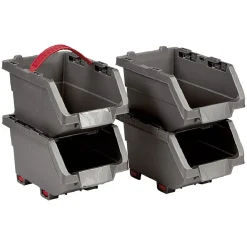 Casier de rangement superposable gris et rouge x4