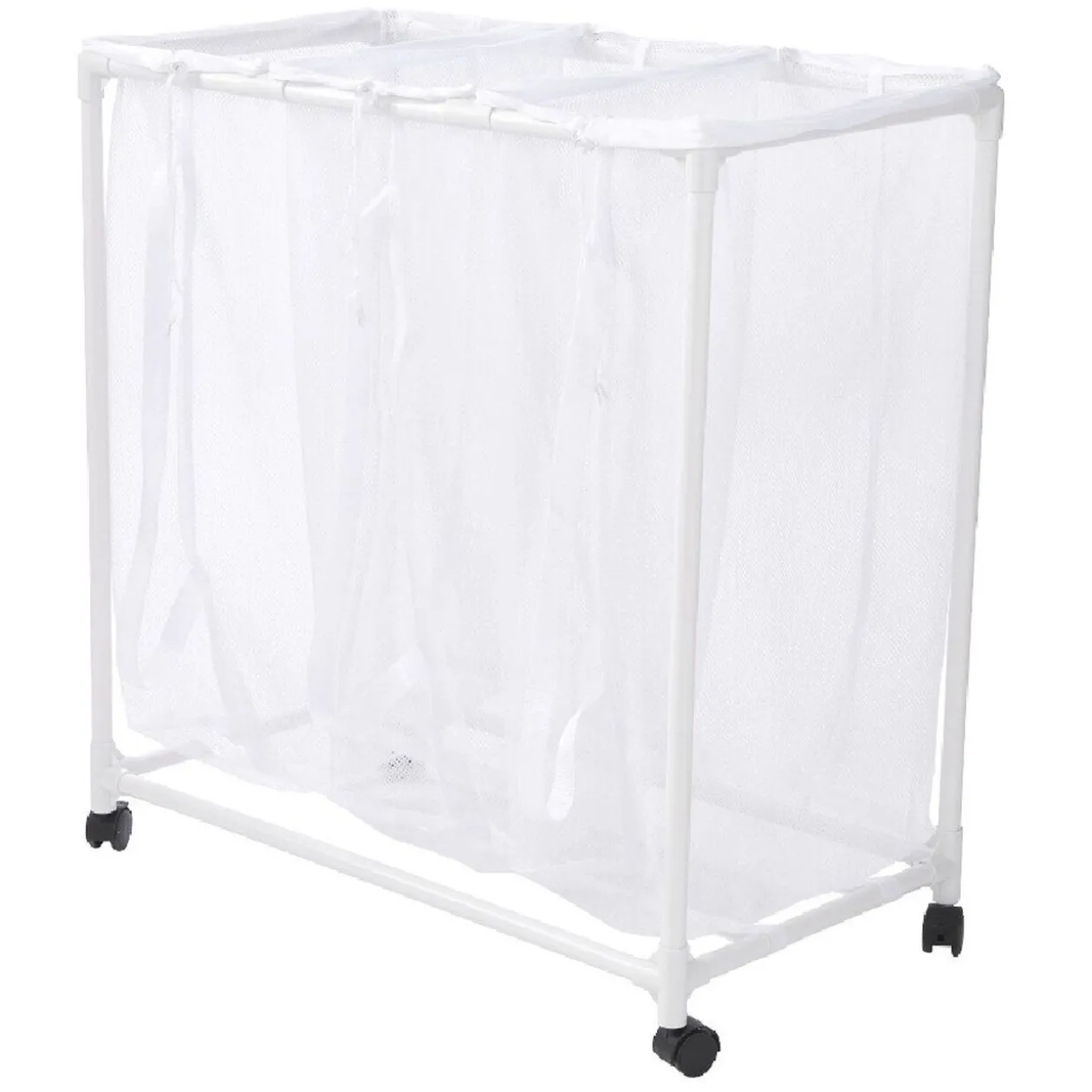 Chariot buanderie sur roulettes 3 filets blancs