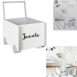 Chariot de rangement garçon Jouets blanc et gris 35x47xH47,50cm