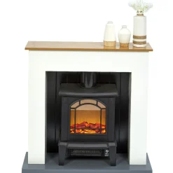 Cheminée chauffante decorative encadrement blanc